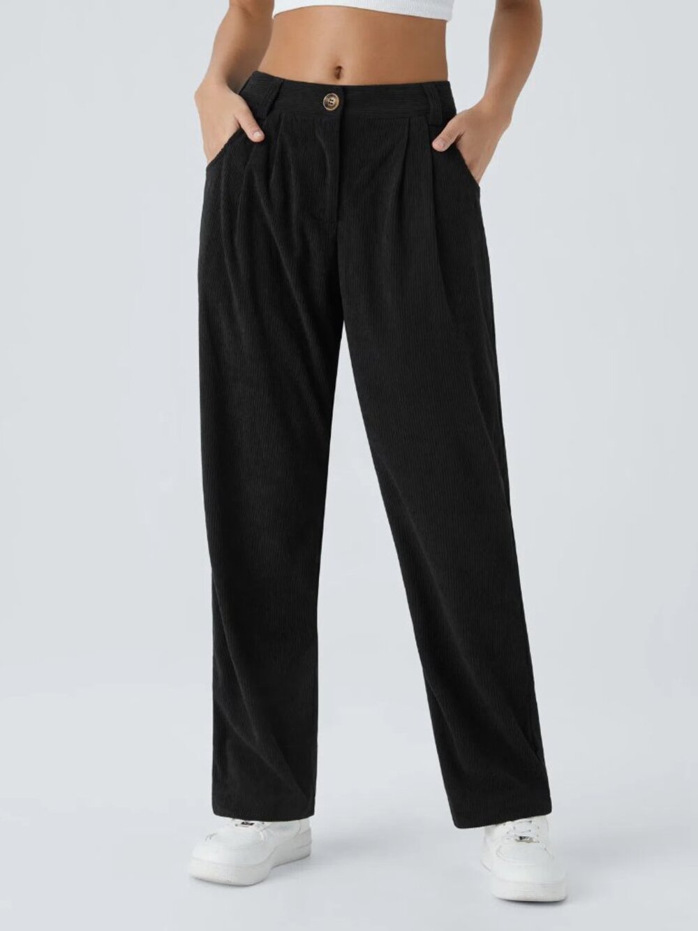 Halara Large Black Mid Rise Zipper Pocket Corduroy Casual Pants 50% 0ff Retail